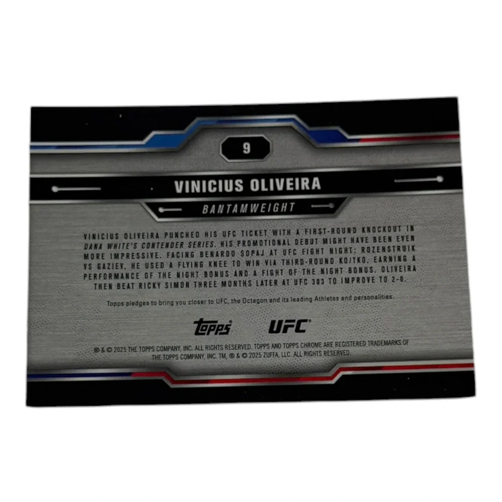 2025 Topps Chrome UFC Vinicius Oliveira RC Rookie Card 9 Blue Refractor‎ Prizm